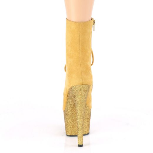 Product image of Pleaser ADORE-1020FSMG Mustard F.Faux Suede/Mustard Multicolour Mini Glitter 7 inch (17.8 cm) Heel 2 3/4 inch (7 cm) Platform Lace-Up Front Ankle Boot Side Zip