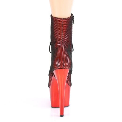 Product image of Pleaser ADORE-1020HFN Red Holographic/Red Chrome 7 inch (17.8 cm) Heel 2 3/4 inch (7 cm) Platform Lace-Up Front Ankle Boot Side Zip