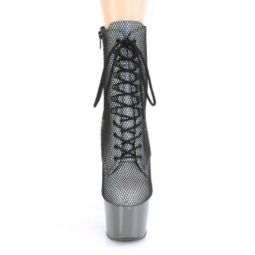 Product image of Pleaser ADORE-1020HFN Silver Holographic/Pewter Chrome 7 inch (17.8 cm) Heel 2 3/4 inch (7 cm) Platform Lace-Up Front Ankle Boot Side Zip
