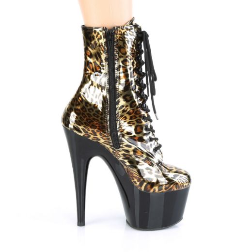 Product image of Pleaser ADORE-1020LP Gold Animal Print Print Metallic/Black 7 inch (17.8 cm) Heel 2 3/4 inch (7 cm) Platform Lace-Up Front Ankel Boot Side Zip Ankle Boot