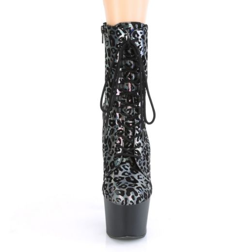 Product image of Pleaser ADORE-1020LP Pewter Animal Print Print Holographic/Black Matte 7 inch (17.8 cm) Heel 2 3/4 inch (7 cm) Platform Lace-Up Front Ankel Boot Side Zip Ankle Boot