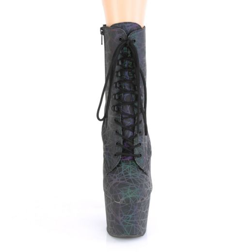 Product image of Pleaser ADORE-1020REFL Green-Purple Refl./Green-Purple Refl 7 inch (17.8 cm) Heel 2 3/4 inch (7 cm) Platform Lace-Up Front Ankle Boot Side Zip