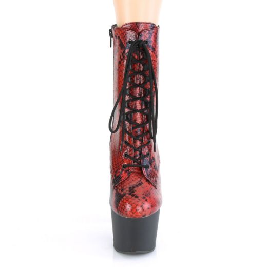 Product image of Pleaser ADORE-1020SP Red Holographic Animal Print Print/Black Matte 7 inch (17.8 cm) Heel 2 3/4 inch (7 cm) Platform Lace-Up Front Ankle Boot Side Zip