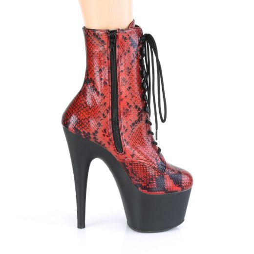 Product image of Pleaser ADORE-1020SP Red Holographic Animal Print Print/Black Matte 7 inch (17.8 cm) Heel 2 3/4 inch (7 cm) Platform Lace-Up Front Ankle Boot Side Zip