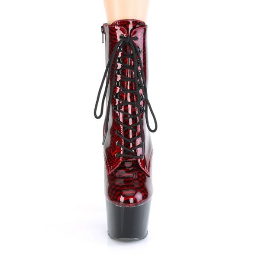 Product image of Pleaser ADORE-1020SP Red Animal Print Print Patent/Black 7 inch (17.8 cm) Heel 2 3/4 inch (7 cm) Platform Lace-Up Front Ankle Boot Side Zip