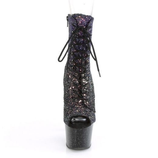 Product image of Pleaser ADORE-1021OMBG Purple Multicolour Glitter/Black 7 inch (17.8 cm) Heel 2 3/4 inch (7 cm) Platform Peep Toe Lace-Up Ankle Boot Side Zip