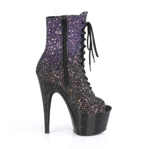 Product image of Pleaser ADORE-1021OMBG Purple Multicolour Glitter/Black 7 inch (17.8 cm) Heel 2 3/4 inch (7 cm) Platform Peep Toe Lace-Up Ankle Boot Side Zip