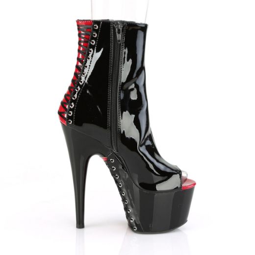 Product image of Pleaser ADORE-1025 Black-Red Patent/Black 7 inch (17.8 cm) Heel,2 3/4 inch (4.5 cm) Platform Peep Toe Corset Style Ankle Boot,Side Zip