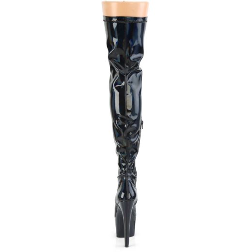 Product image of Pleaser ADORE-3000HWR Black Stretch Holographic/Black Holographic 7 inch (17.8 cm) Heel 2 3/4 inch (7 cm) Platform Stretch Thigh Boot Side Zip Thigh High Boot