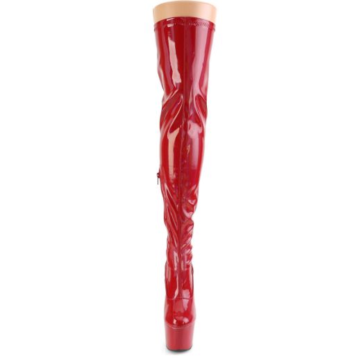 Product image of Pleaser ADORE-3000HWR Red Stretch Holographic/Red Holographic 7 inch (17.8 cm) Heel 2 3/4 inch (7 cm) Platform Stretch Thigh Boot Side Zip Thigh High Boot