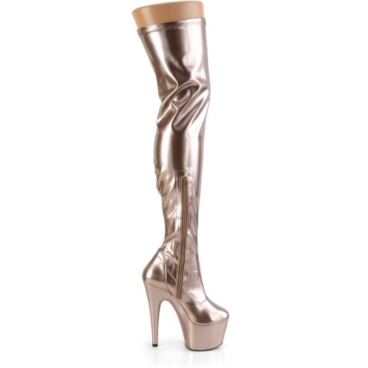 Product image of Pleaser ADORE-3000HWR Rose Gold Stretch Holographic/Rose Gold Holographic 7 inch (17.8 cm) Heel 2 3/4 inch (7 cm) Platform Stretch Thigh Boot Side Zip Thigh High Boot