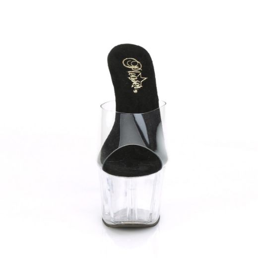 Product image of Pleaser ADORE-701 Clear-Black/Clear 7 inch (17.8 cm) Heel 2 3/4 inch (7 cm) Platform Slide Slide Mule Shoes