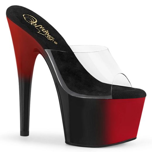 Product image of Pleaser ADORE-701BR Clear/Red-Black 7 inch (17.8 cm) Heel 2 3/4 inch (7 cm) Platform Two Tone Slide Slide Mule Shoes