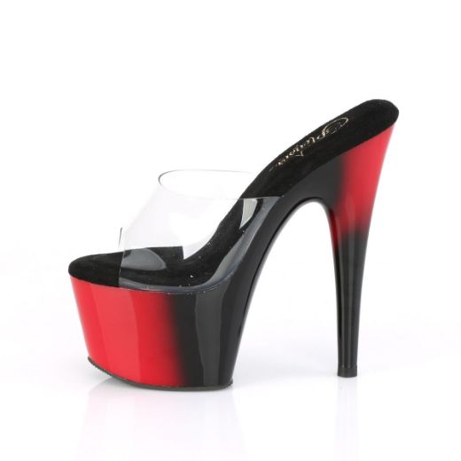 Product image of Pleaser ADORE-701BR Clear/Red-Black 7 inch (17.8 cm) Heel 2 3/4 inch (7 cm) Platform Two Tone Slide Slide Mule Shoes