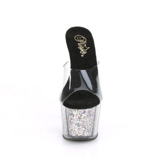 Product image of Pleaser ADORE-701CG Clear/Silver Confetti Glitter 7 inch (17.8 cm) Heel 2 3/4 inch (7 cm) Platform Slide With  Glitter Inserts Slide Mule Shoes