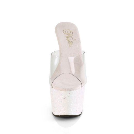 Product image of Pleaser ADORE-701LG Clear/Multicolour Multicolour Glitter 7 inch (17.8 cm) Heel 2 3/4 inch (7 cm) Platform Slide Slide Mule Shoes