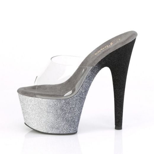 Product image of Pleaser ADORE-701OMBRE Clear/Silver-Black Ombre Mini Glitter 7 inch (17.8 cm) Heel 2 3/4 inch (7 cm) Ombre Glitter Platform Slide