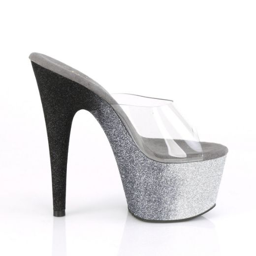Product image of Pleaser ADORE-701OMBRE Clear/Silver-Black Ombre Mini Glitter 7 inch (17.8 cm) Heel 2 3/4 inch (7 cm) Ombre Glitter Platform Slide
