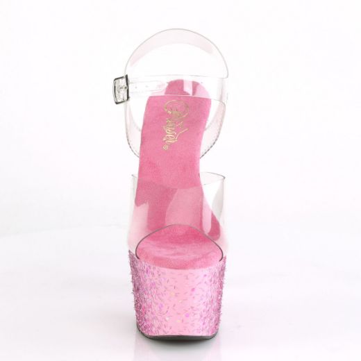 Product image of Pleaser ADORE-708CF Clear/Pink Confetti 7 inch (17.8 cm) Heel 2 3/4 inch (7 cm) Platform Ankle Strap Sandal Shoes