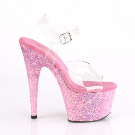 Product image of Pleaser ADORE-708CF Clear/Pink Confetti 7 inch (17.8 cm) Heel 2 3/4 inch (7 cm) Platform Ankle Strap Sandal Shoes