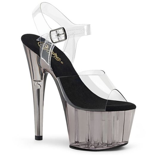 Product image of Pleaser ADORE-708T Clear/Smoke Tinted 7 inch (17.8 cm) Heel 2 3/4 inch (7 cm) Tinted Platform Ankle Strap Sandal Shoes