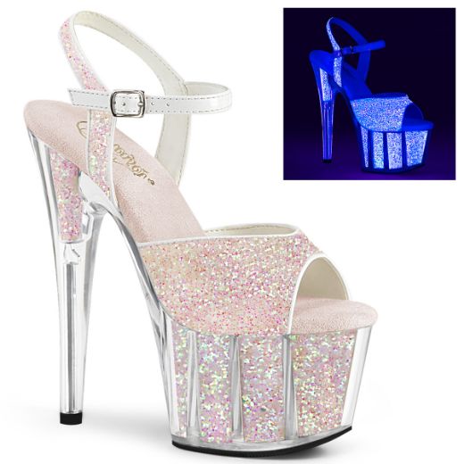 Product image of Pleaser ADORE-710UVG Neon Multicolour Glitter/Neon Multicolour Glitter 7 inch (17.8 cm) Heel 2 3/4 inch (7 cm) Platform Ankle Strap Sandal With Glitter Inserts