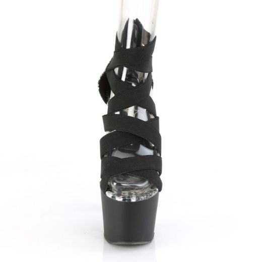 Product image of Pleaser ADORE-748SP Black Elastic Band-Animal Print Print Patent/Black Matte 7 inch (17.8 cm) Heel 2 3/4 inch (7 cm) Platform Close Back Criss Cross Sandal Back Zip Shoes