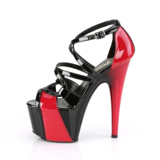 Product image of Pleaser ADORE-764 Black-Red Patent/Black-Red 7 inch (17.8 cm) Heel 2 3/4 inch (7 cm) Platform Two Tone Criss Cross Ankle Strap Sandal Shoes