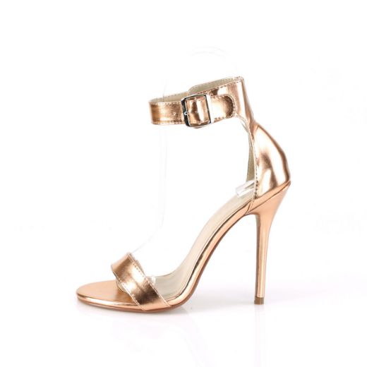 Product image of Pleaser AMUSE-10 Rose Gold Metallic Polyurethane (Pu) 5 inch (12.7 cm) Heel Close Back Sandal With  Buckles Ankle Strap Shoes