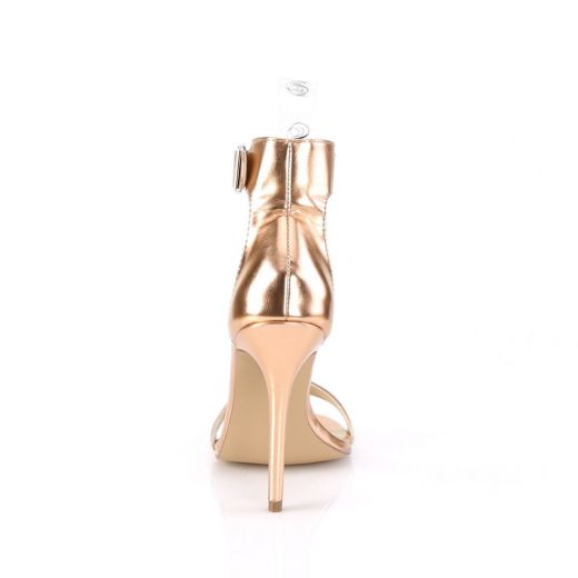 Product image of Pleaser AMUSE-10 Rose Gold Metallic Polyurethane (Pu) 5 inch (12.7 cm) Heel Close Back Sandal With  Buckles Ankle Strap Shoes