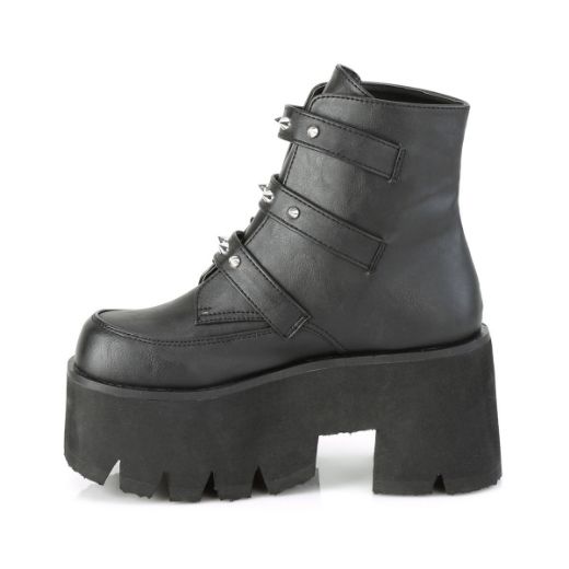 Product image of Demonia ASHES-55 Black Vegan Faux Leather 3 1/2 inch (9 cm) Chunky Heel Cut Out Platform Ankle Boot