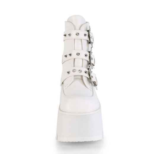 Product image of Demonia ASHES-55 White Vegan Faux Leather 3 1/2 inch (9 cm) Chunky Heel Cut Out Platform Ankle Boot