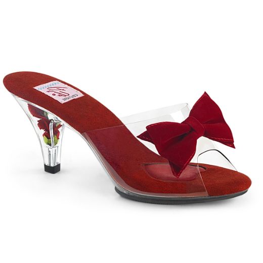Product image of Pin Up Couture BELLE-301BOW Clear-Red/Clear 3 inch (7.6 cm) Heel 1/8 inch (0.3 cm) Mini Platform Slide With Bows Slide Mule Shoes