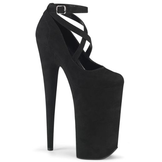 Product image of Pleaser BEYOND-087FS Black Faux Suede/Black Faux Suede 10 inch (25.5 cm) Heel 6 1/4 inch (16 cm) Platform Criss Cross Ankle Strap Pump