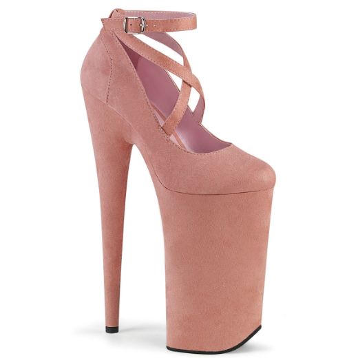 Product image of Pleaser BEYOND-087FS Baby Pink Faux Suede/Baby Pink Faux Suede 10 inch (25.5 cm) Heel 6 1/4 inch (16 cm) Platform Criss Cross Ankle Strap Pump