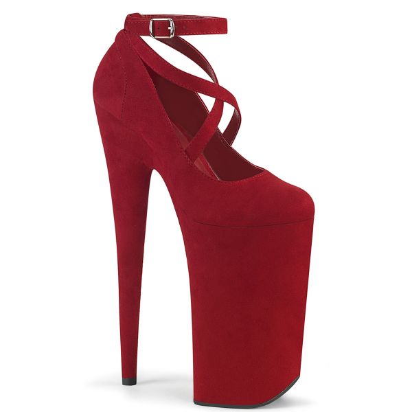 Product image of Pleaser BEYOND-087FS Red Faux Suede/Red Faxu Suede 10 inch (25.5 cm) Heel 6 1/4 inch (16 cm) Platform Criss Cross Ankle Strap Pump