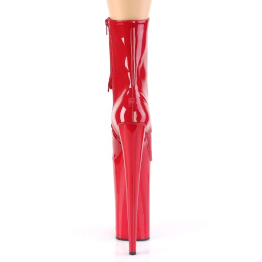 Product image of Pleaser BEYOND-1020 Red Patent/Red 10 inch (25.5 cm) Heel 6 1/4 inch (16 cm) Platform Lace-Up Ankle Boot Side Zip