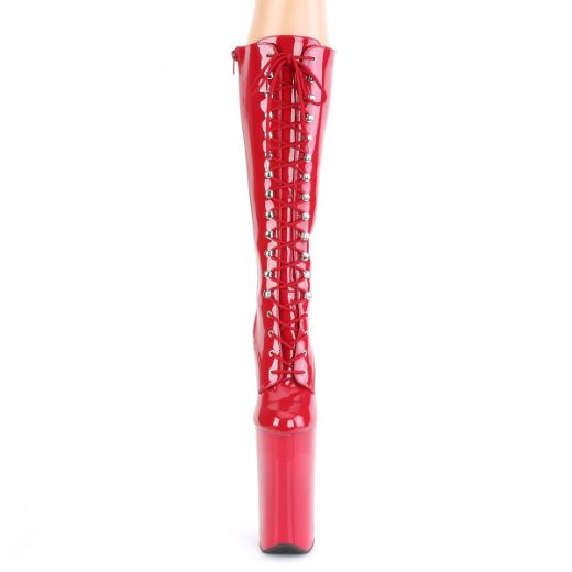 Product image of Pleaser BEYOND-2020 Red Patent/Red 10 inch (25.5 cm) Heel 6 1/4 inch (16 cm) Platform Lace-Up Front Knee High Boot Side Zip