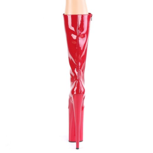 Product image of Pleaser BEYOND-2020 Red Patent/Red 10 inch (25.5 cm) Heel 6 1/4 inch (16 cm) Platform Lace-Up Front Knee High Boot Side Zip