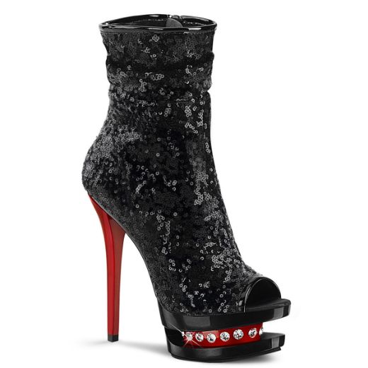 Product image of Pleaser BLONDIE-R-1008 Black Sequins/Black-Red 6 inch (15.2 cm) Heel 1 1/2 inch (3.8 cm) Platform Two Tone Sequins Open Toe Ankle Boot