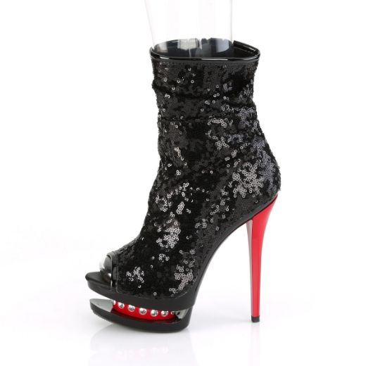Product image of Pleaser BLONDIE-R-1008 Black Sequins/Black-Red 6 inch (15.2 cm) Heel 1 1/2 inch (3.8 cm) Platform Two Tone Sequins Open Toe Ankle Boot