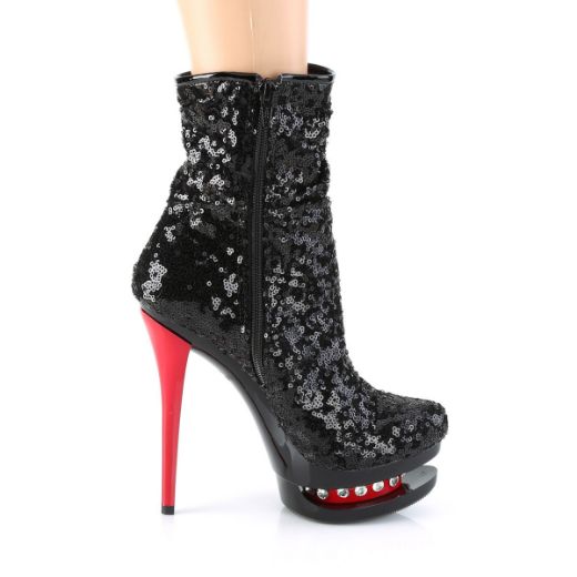 Product image of Pleaser BLONDIE-R-1009 Black Sequins/Black-Red 6 inch (15.2 cm) Heel 1 1/2 inch (3.8 cm) Platform Two Tone Sequins Ankle Boot Side Zip