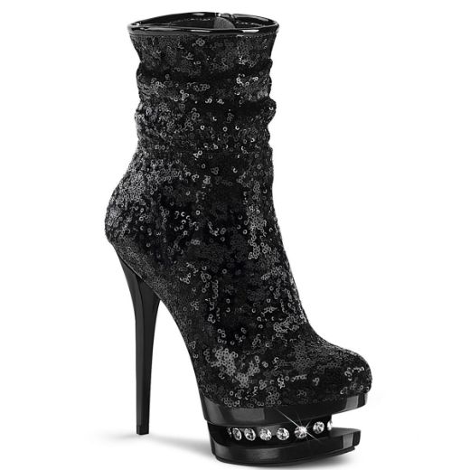 Product image of Pleaser BLONDIE-R-1009 Black Sequins/Black 6 inch (15.2 cm) Heel 1 1/2 inch (3.8 cm) Platform Sequins Ankle Boot Side Zip