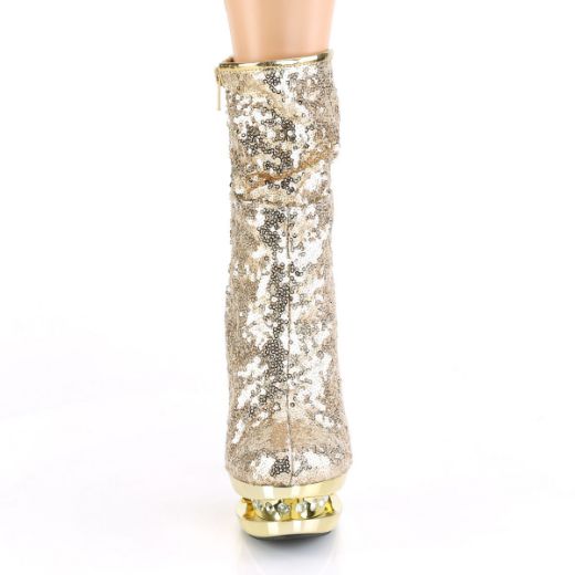 Product image of Pleaser BLONDIE-R-1009 Gold Sequins/Gold Chrome 6 inch (15.2 cm) Heel 1 1/2 inch (3.8 cm) Platform Sequins Ankle Boot Side Zip