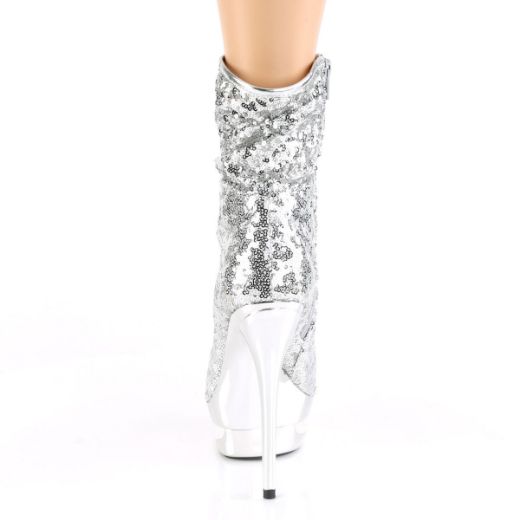 Product image of Pleaser BLONDIE-R-1009 Silver Sequins/Silver Chrome 6 inch (15.2 cm) Heel 1 1/2 inch (3.8 cm) Platform Sequins Ankle Boot Side Zip