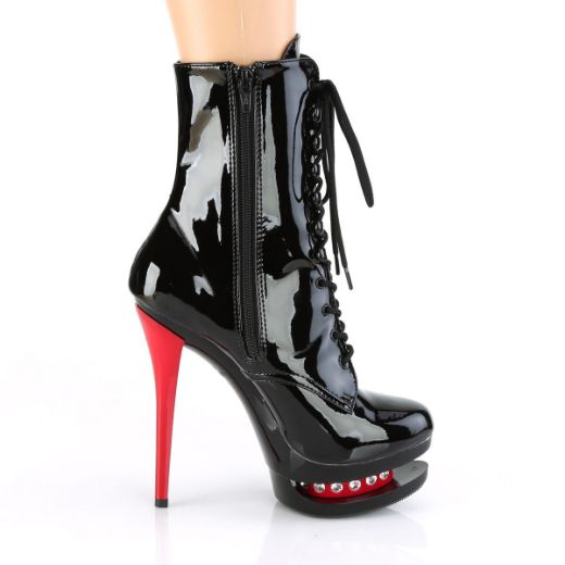 Product image of Pleaser BLONDIE-R-1020 Black Patent/Black-Red 6 inch (15.2 cm) Heel 1 1/2 inch (3.8 cm) Platform Two Tone Lace-Up Ankle Boot Side Zip