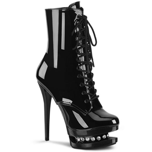 Product image of Pleaser BLONDIE-R-1020 Black Patent/Black 6 inch (15.2 cm) Heel 1 1/2 inch (3.8 cm) Platform Lace-Up Front Ankle Boot Side Zip