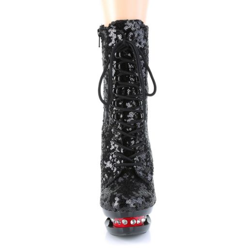 Product image of Pleaser BLONDIE-R-1020 Black Sequins/Black-Red 6 inch (15.2 cm) Heel 1 1/2 inch (3.8 cm) Platform Two Tone Lace-Up Sequins Ankle Boot