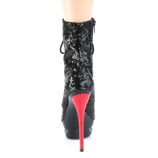 Product image of Pleaser BLONDIE-R-1020 Black Sequins/Black-Red 6 inch (15.2 cm) Heel 1 1/2 inch (3.8 cm) Platform Two Tone Lace-Up Sequins Ankle Boot