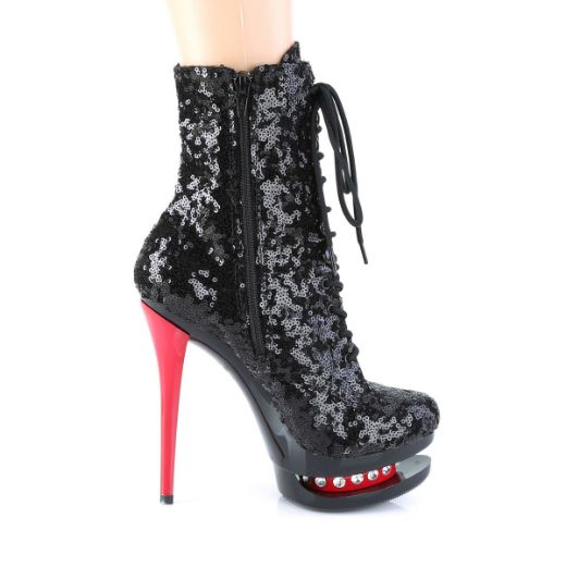 Product image of Pleaser BLONDIE-R-1020 Black Sequins/Black-Red 6 inch (15.2 cm) Heel 1 1/2 inch (3.8 cm) Platform Two Tone Lace-Up Sequins Ankle Boot